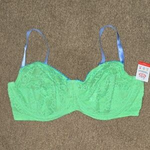Green and Blue Underwire Bra with Adjustable Straps